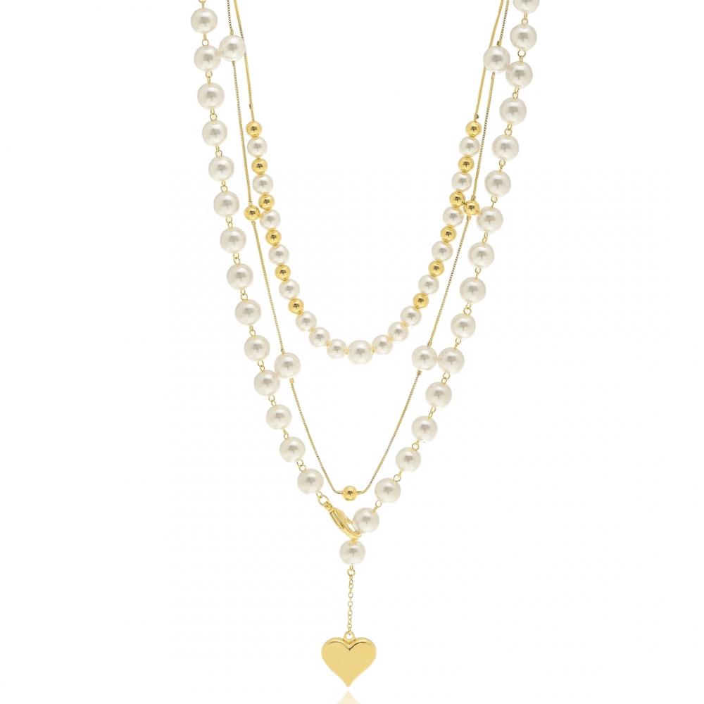 Mix de colares de pérolas banhado a ouro 18k 