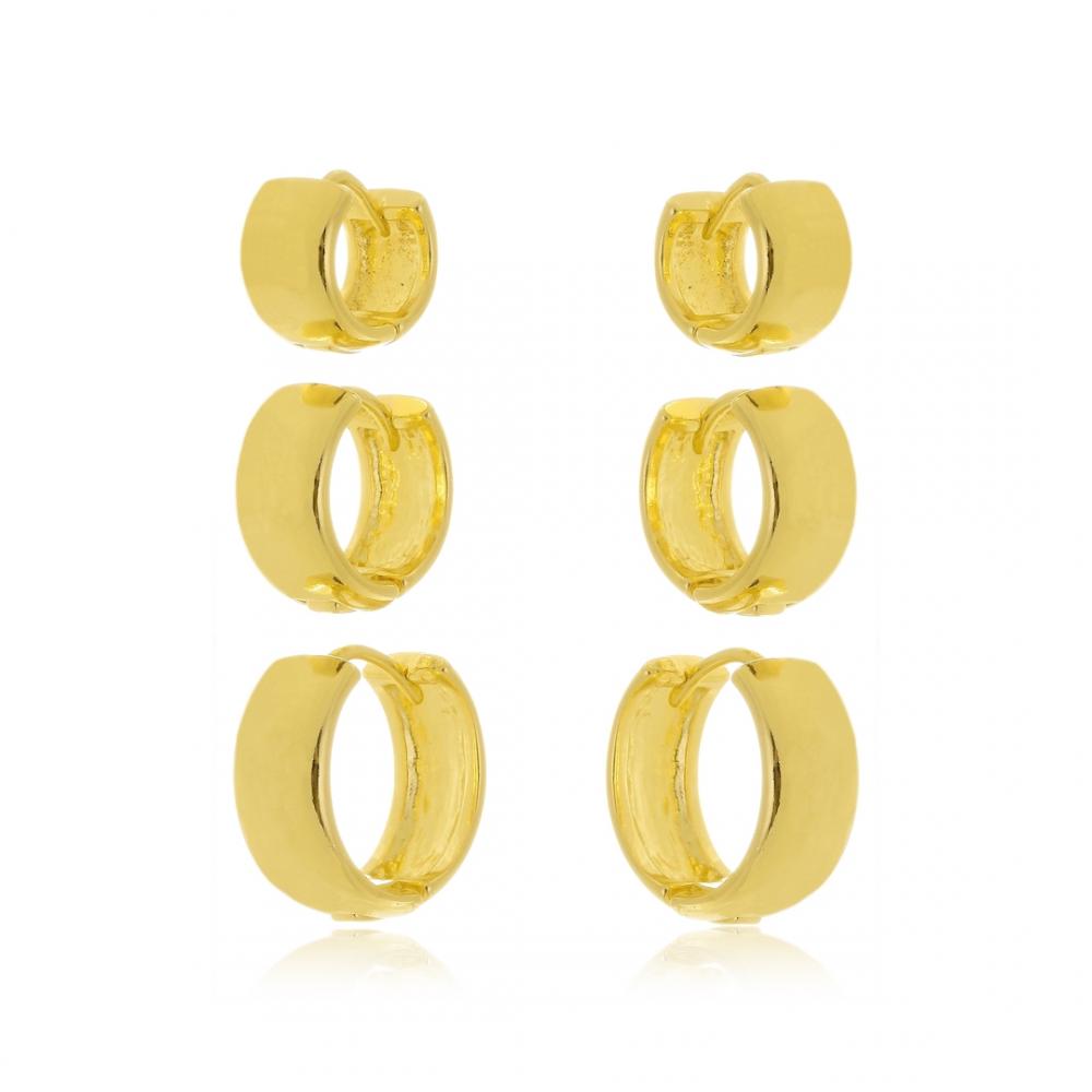 Trio de argola grossa banhado a ouro 18k 