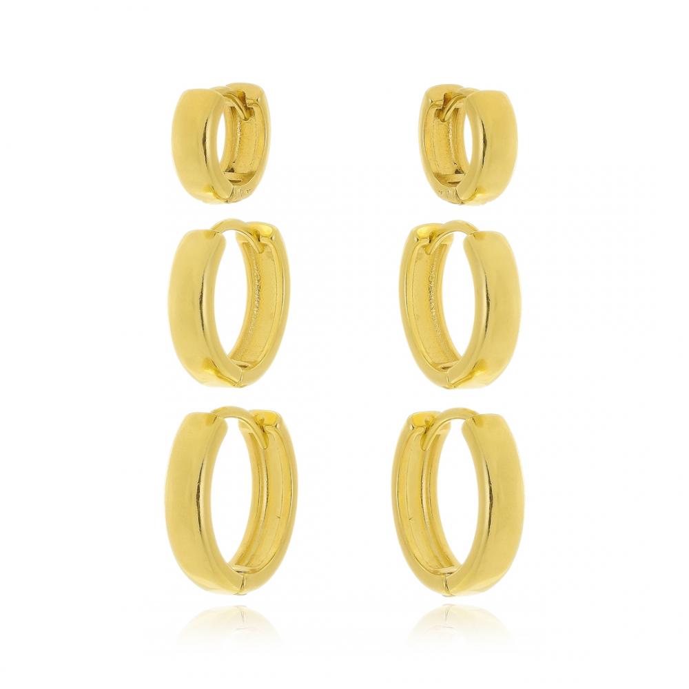 Trio de argola lisa banhado a ouro 18k 