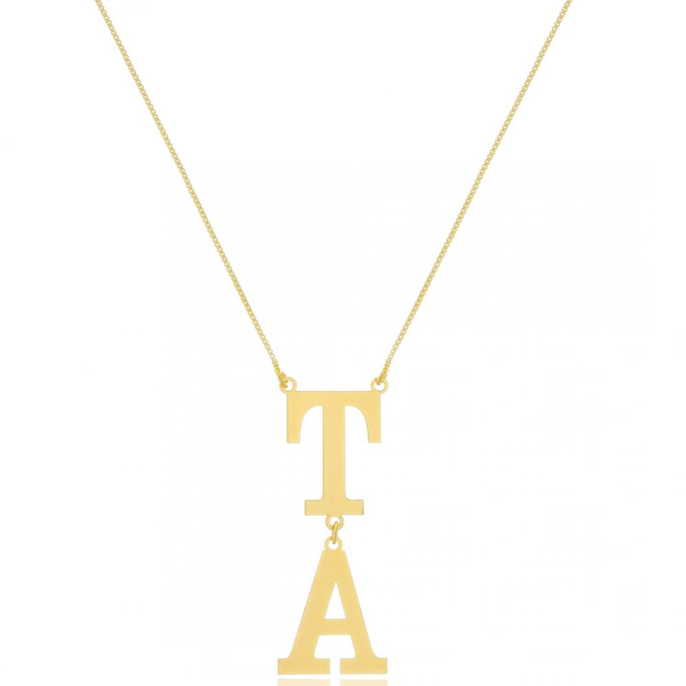 Colar personalizado monograma na vertical banhado a ouro 18k