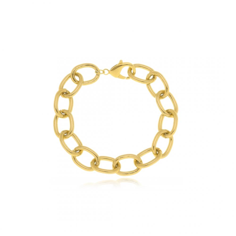 Pulseira com corrente de elo português grandes banhada a ouro 18k