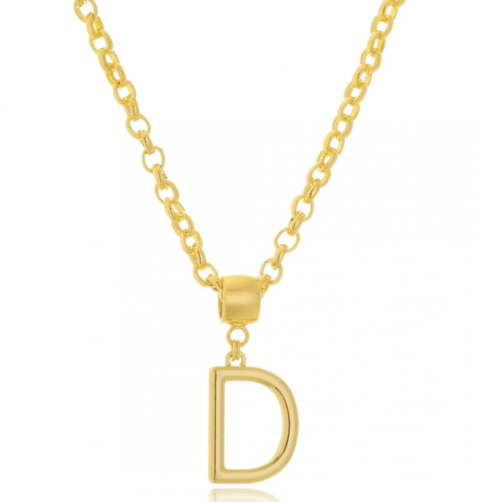 Colar com corrente elo português e pingente de letra banhado a ouro 18k