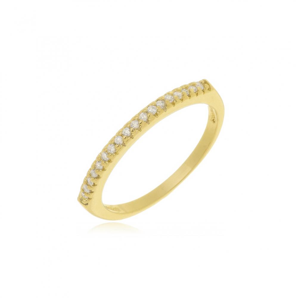 Anel aparador cravejado com zircônia banhado a ouro 18k