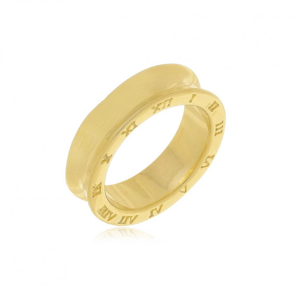 Anel número romanos atemporal banhado a ouro 18k