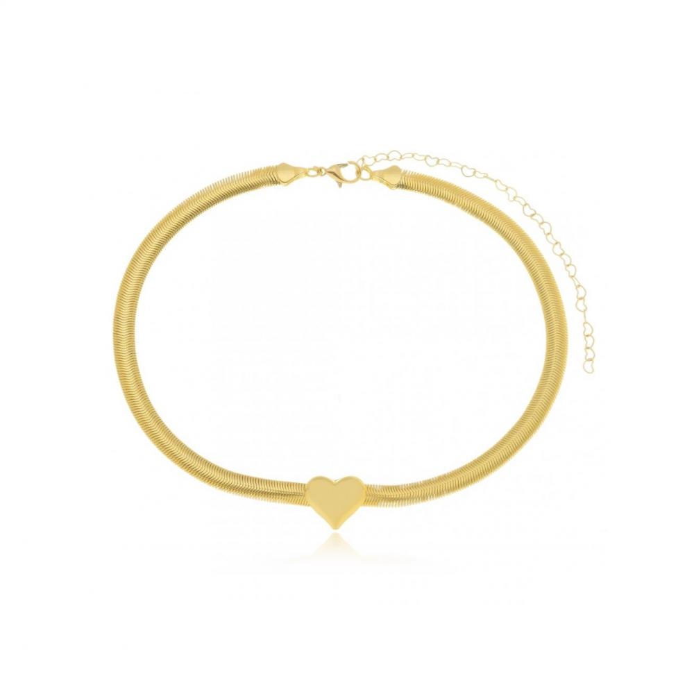 Pulseira corrente malha Tassia com pingente de coração banhado a ouro 18k