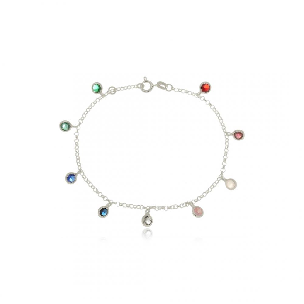 Pulseira com pingentes ponto de luz coloridos de prata 925 
