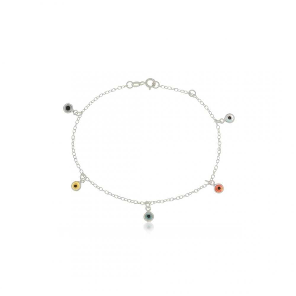 Pulseira com pingentes de olho grego coloridos de prata 925 