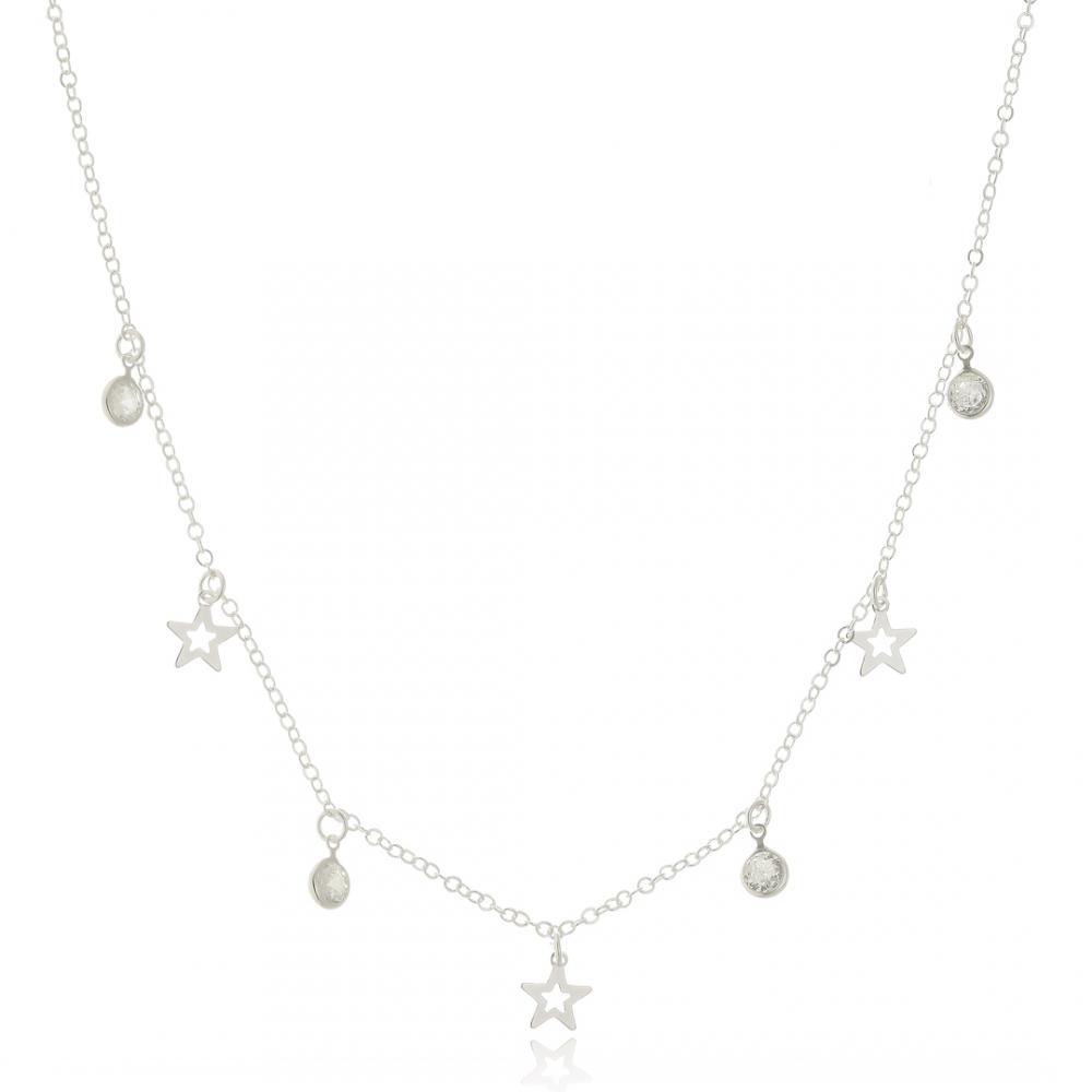 Choker com pingente de estrela e ponto de luz de prata 925