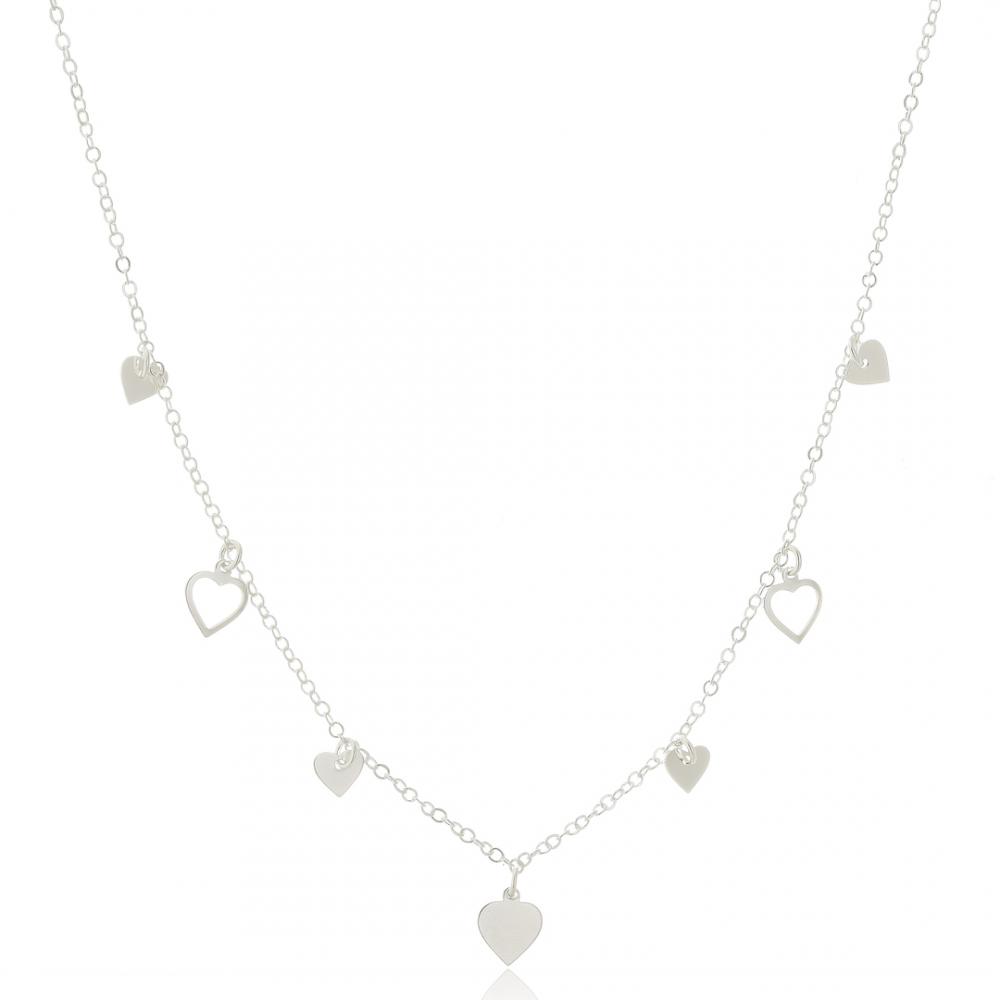 Choker com pingentes de corações de prata 925