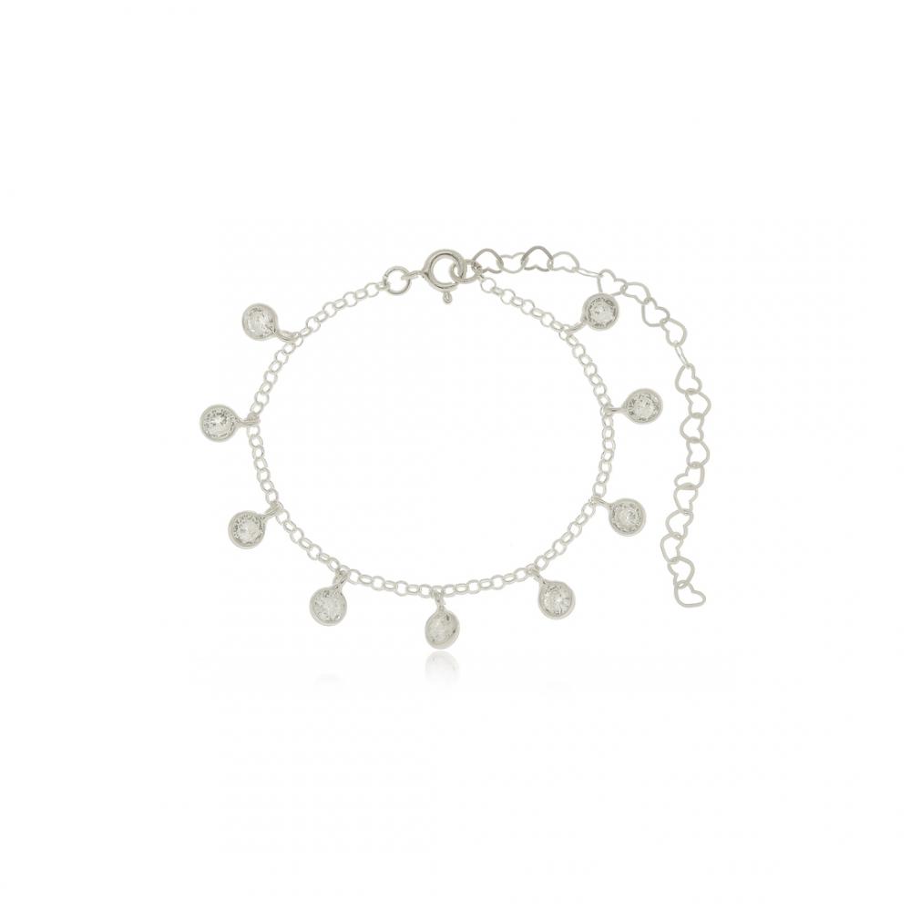 Pulseira com pingentes ponto de luz cristal de prata 925 
