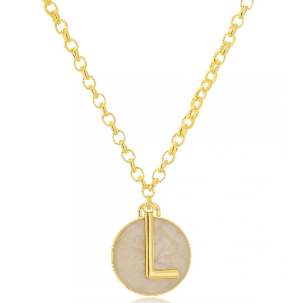 Colar personalizado com elo português e pingente de letra com madrepérola banhado a ouro 18k  
