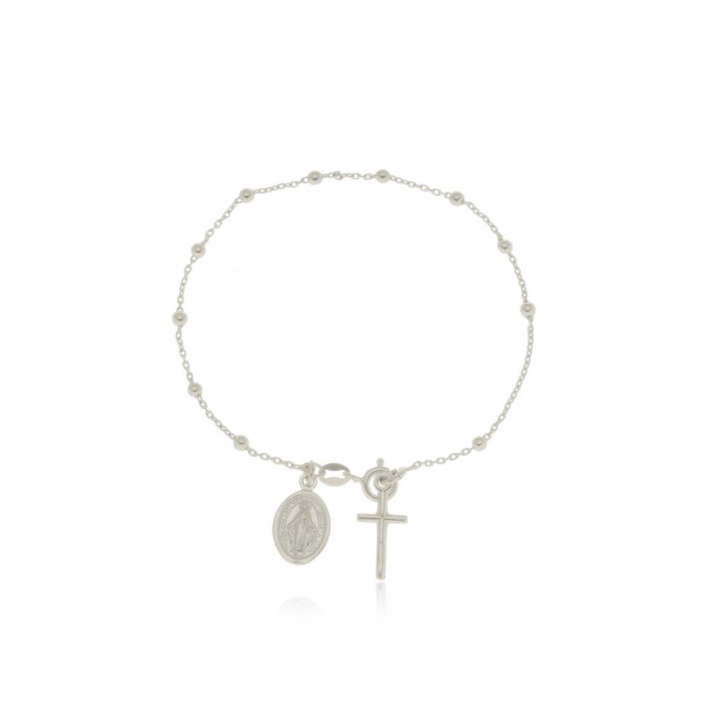 Pulseira com pingente de terço e micro bola de prata 925 