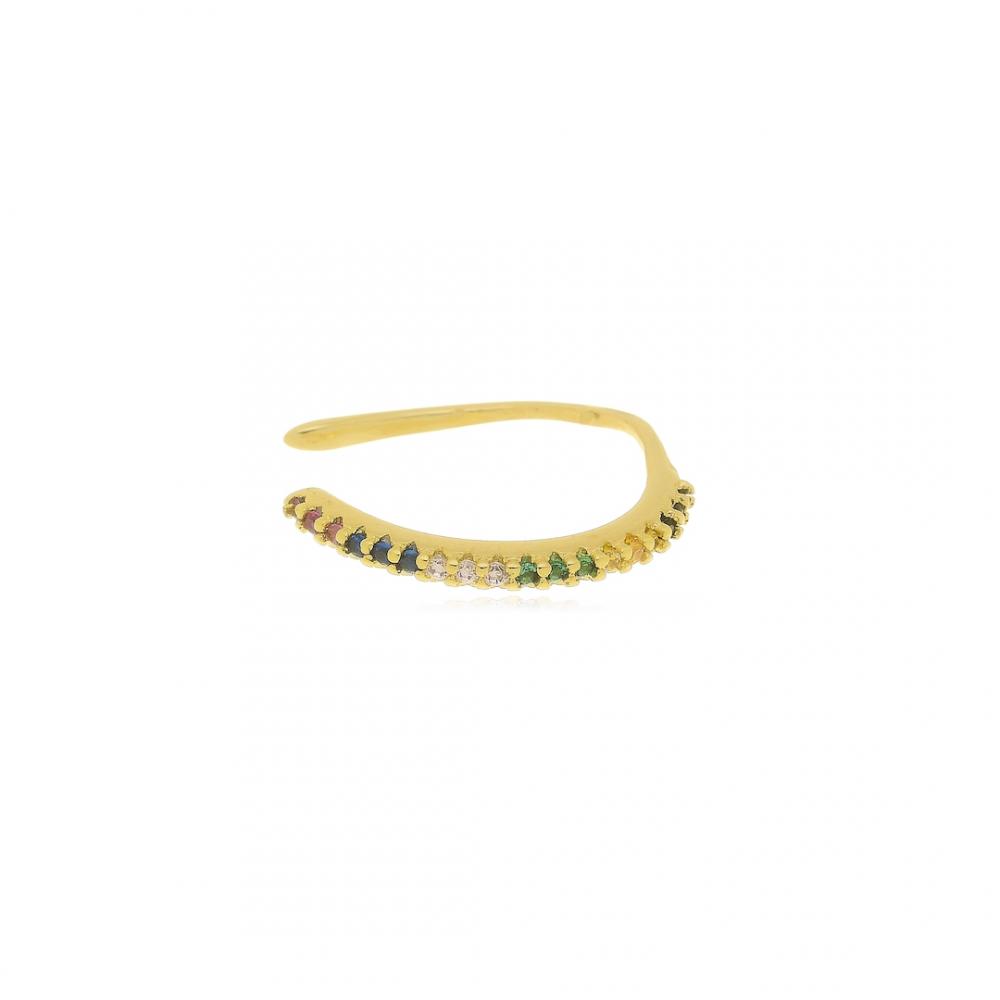 Piercing fake Isabella cravejado com zircônia colorida banhado a ouro 18k 
