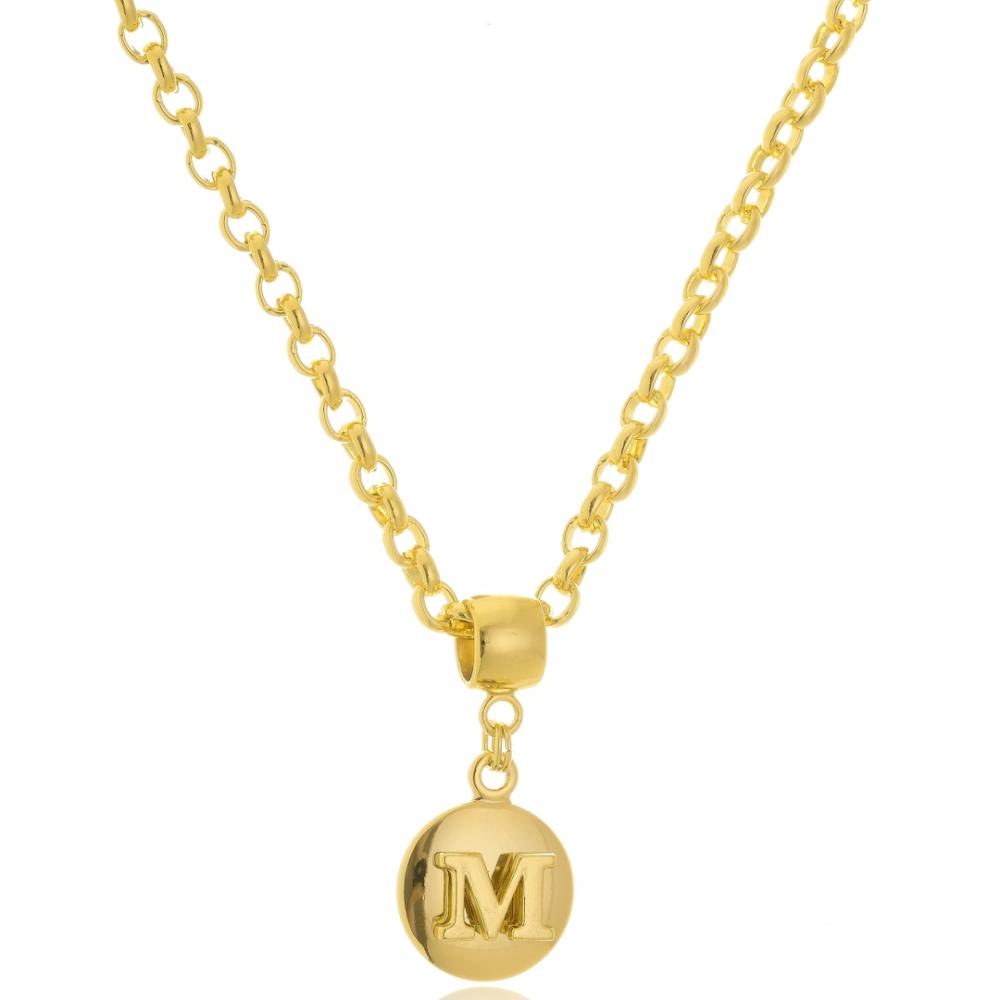 Colar personalizado com elo português grande e pingente de letra banhado a ouro 18k 