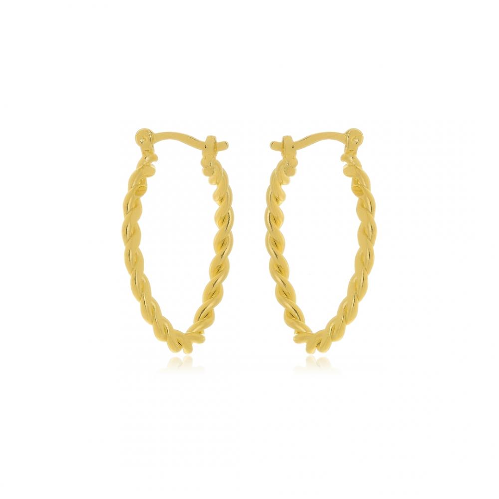 Brinco de argola trançada banhado a ouro 18k