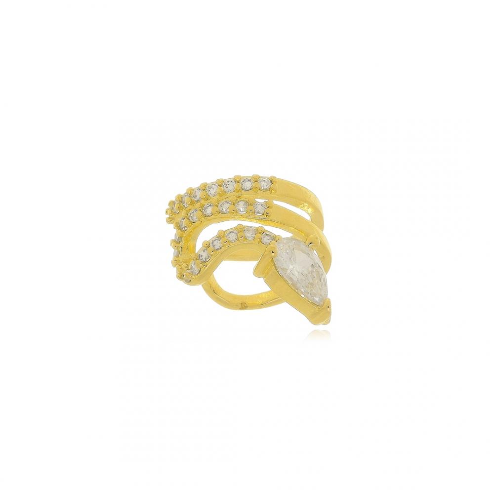 Piercing fake cravejado com pingente de gota banhado a ouro 18k