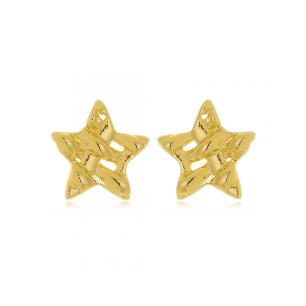 Brinco de estrela martelado banhado a ouro 18k