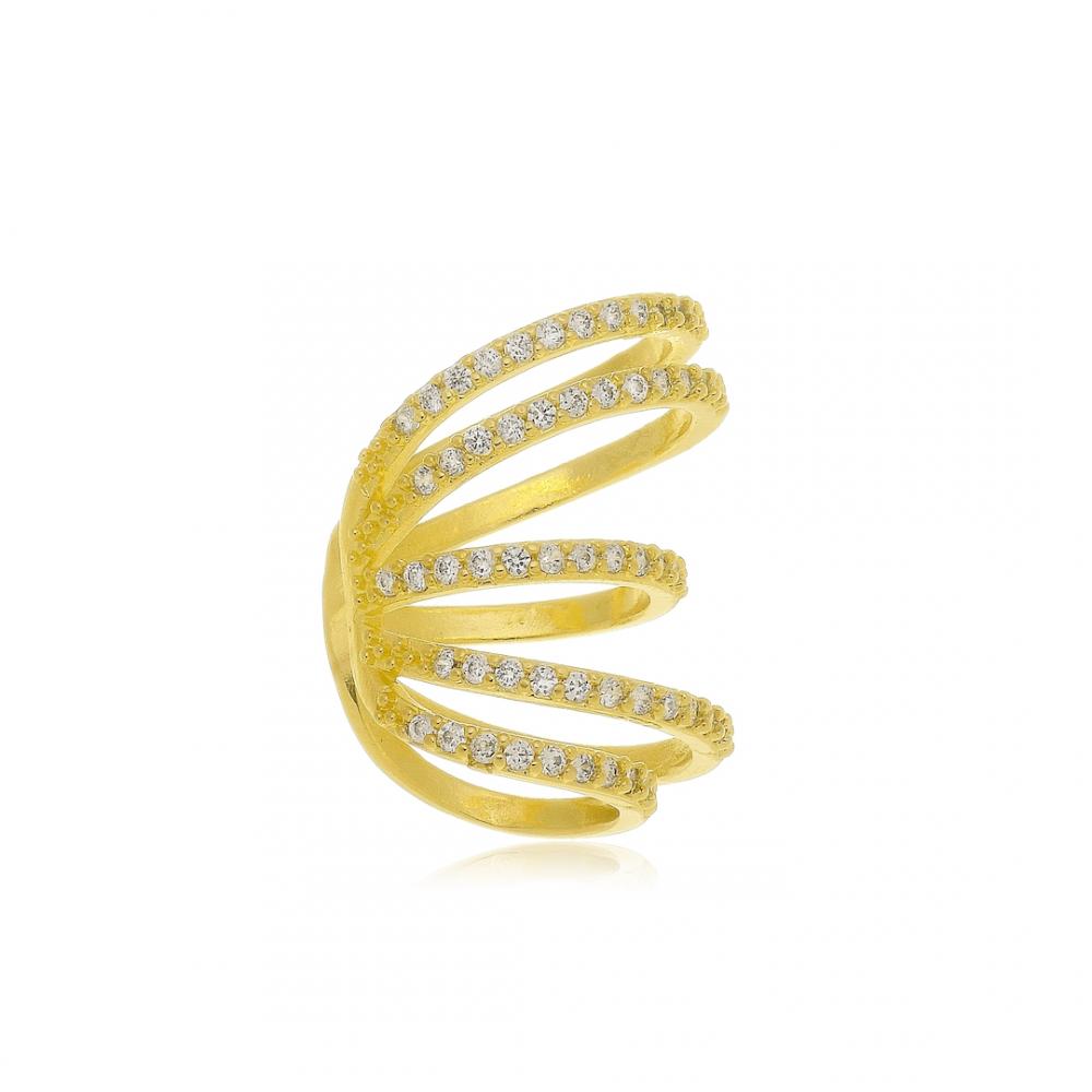 Piercing fake cravejado com zircônia cristal banhado a ouro 18k 