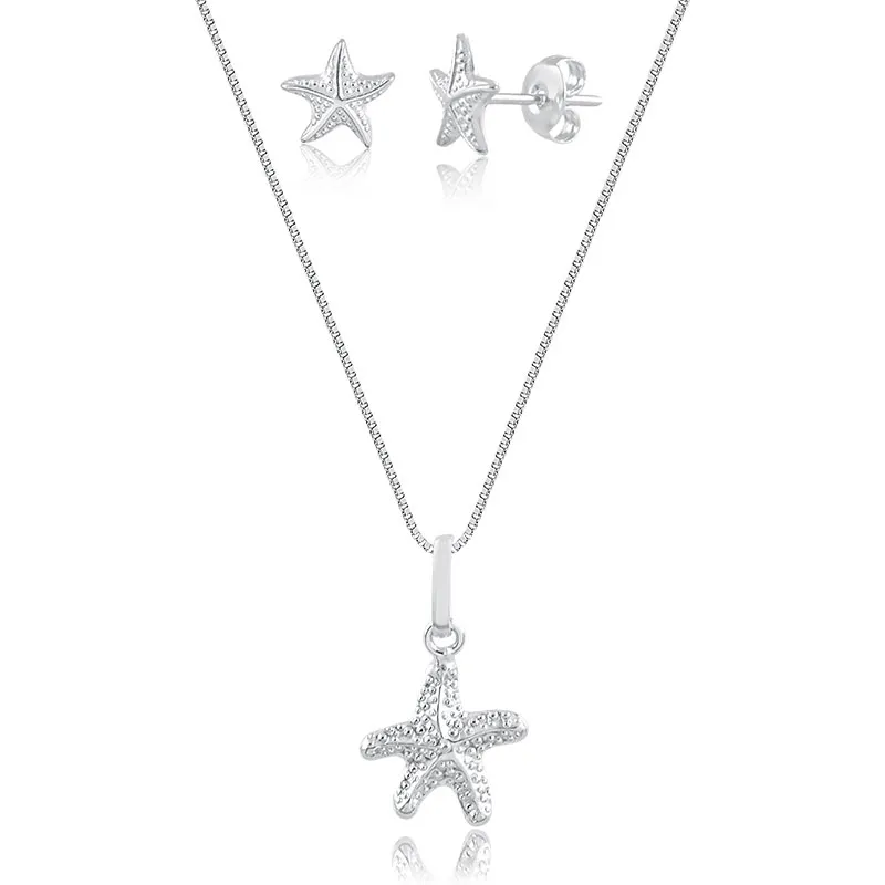 Conjunto estrela do mar na prata 925