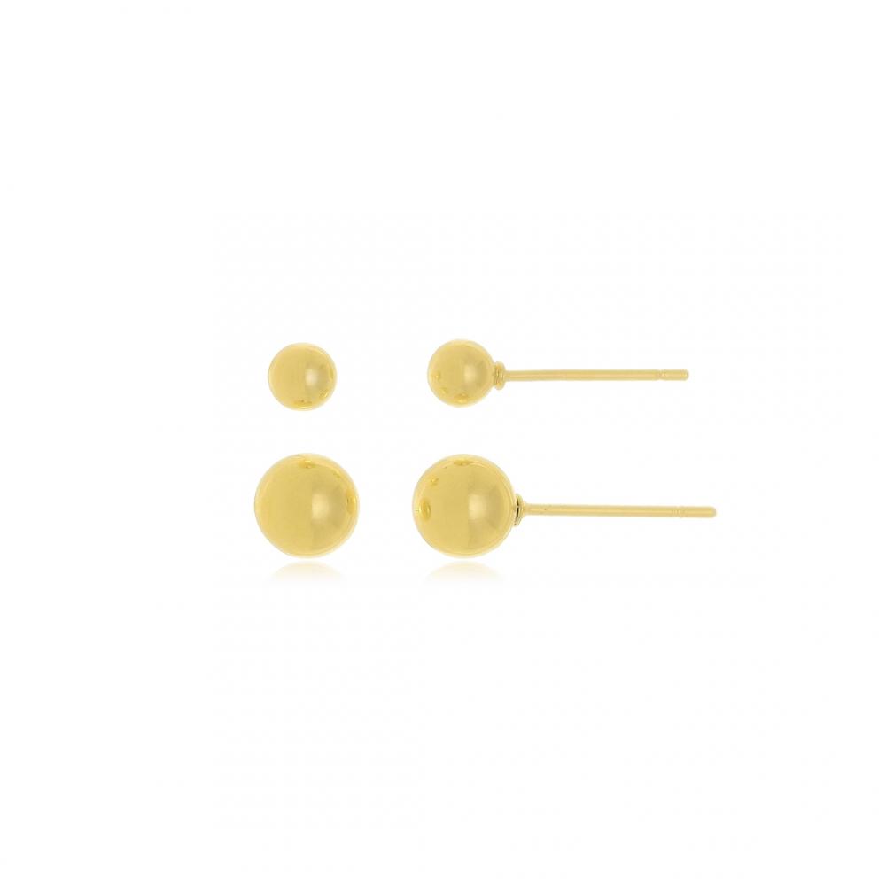 Dueto de brinco de bola banhado a ouro 18k 