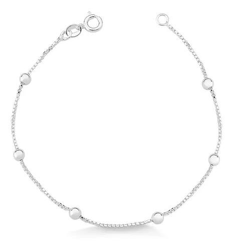 Pulseira de bolinha na corrente veneziana  na prata 925