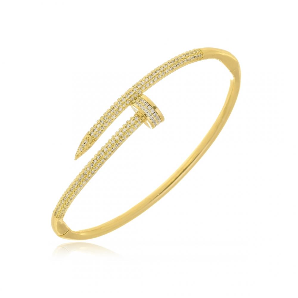 Bracelete de prego cravejado com zircônia cristal banhado a ouro 18k 
