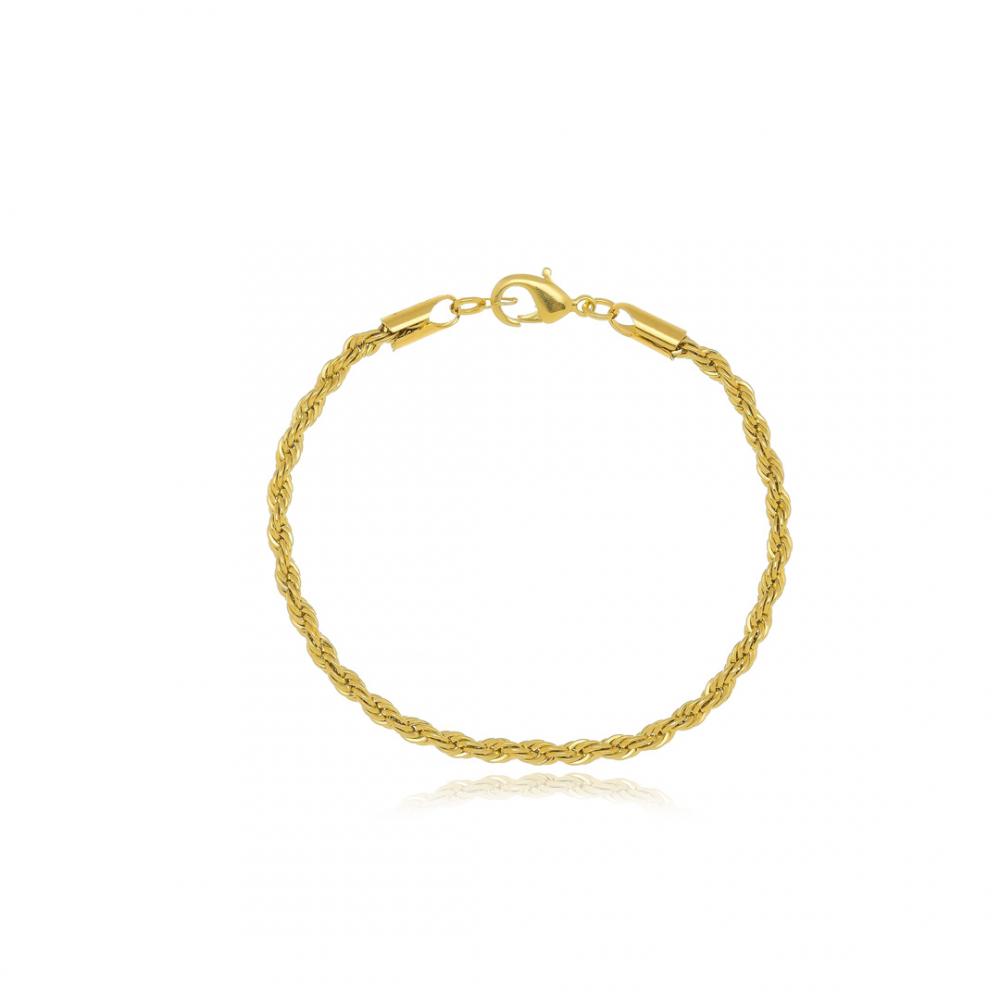 Pulseira masculina cabo de aço espessura média banhado a ouro 18k