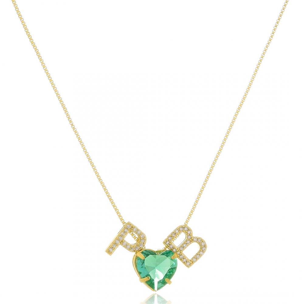 Colar personalizado com duas letras e coração banhado a ouro 18k