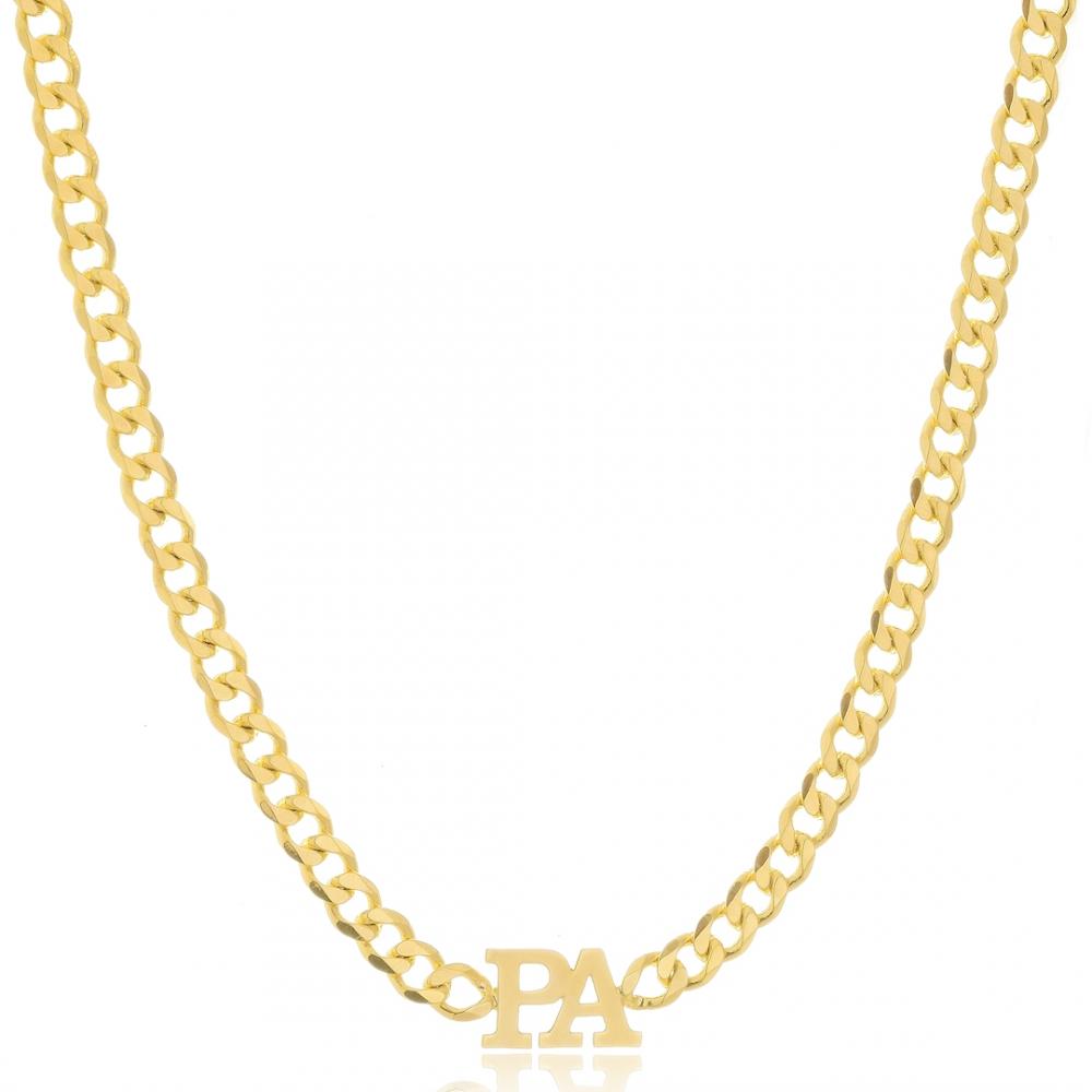 Colar Mariana personalizado com duas letras na corrente cubana banhado a ouro 18k