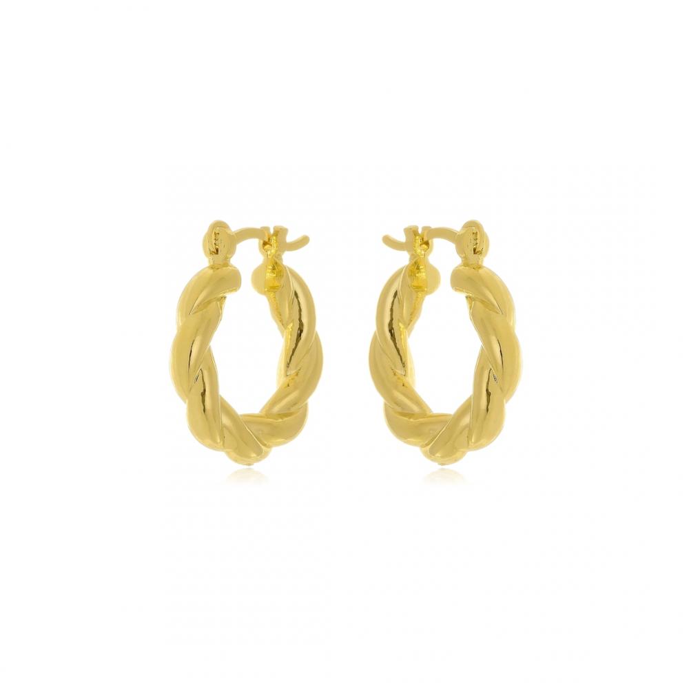 Brinco de argola pequeno torcido banhado a ouro 18k