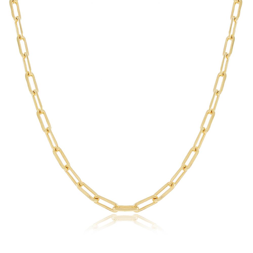Colar com corrente de elo retangular pequeno banhado a ouro 18k