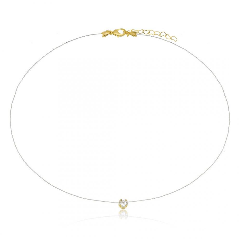 Colar ponto de luz com linha invisível folheado a ouro 18k