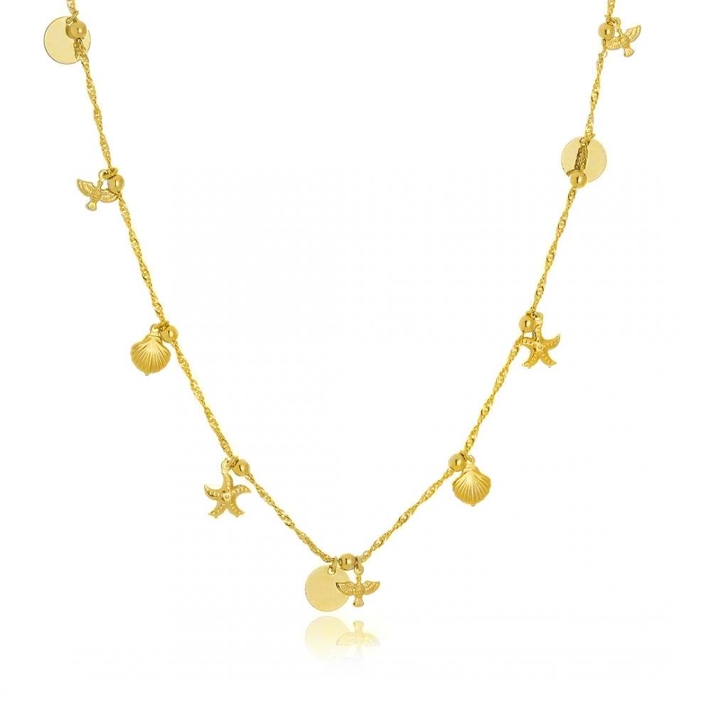 Choker com pingentes diversos banhado a ouro 18k 