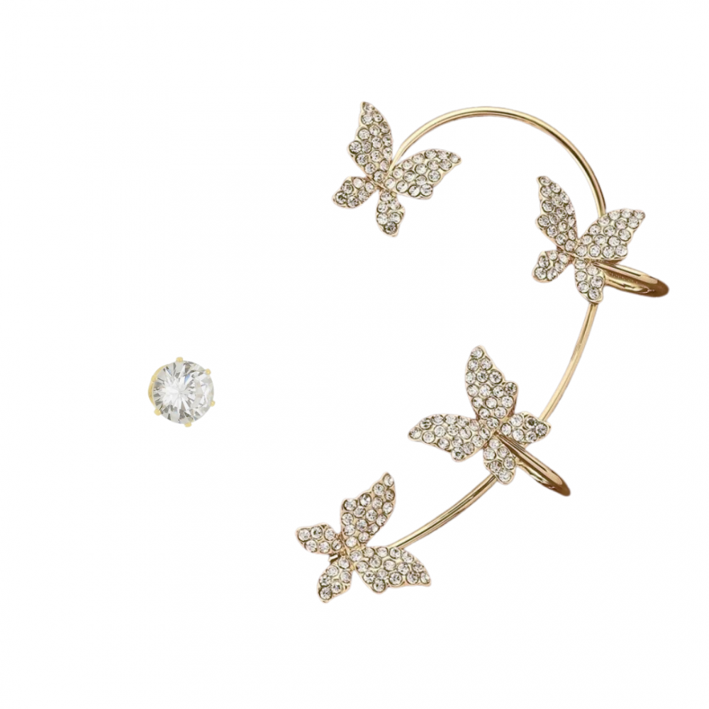  Brinco earcuff de borboleta cravejado banhado a ouro 18k