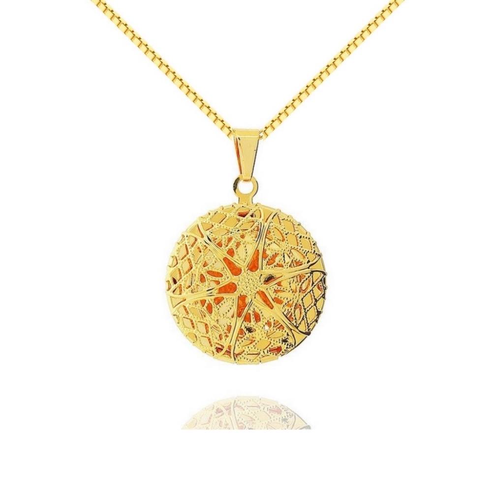 Colar relicário Difusor Debora redondo banhado a ouro 18k