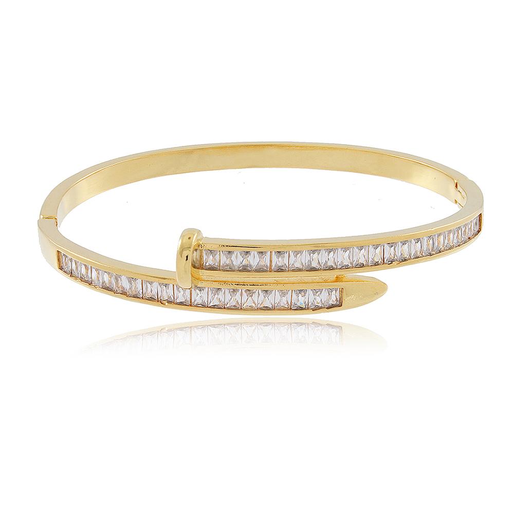Pulseira bracelete Monica de prego cravejado com zircônia banhada a ouro 18k