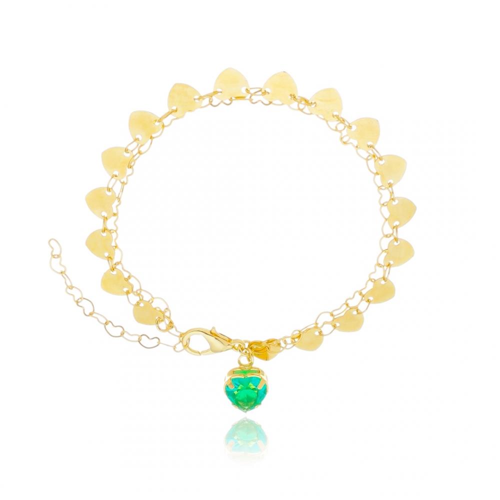 Pulseira com corrente dupla e pingente de coração banhada a ouro 18k 