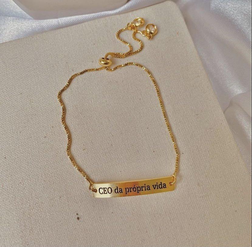 Pulseira Duda regulável personalizada com frase banhada a ouro 18k 