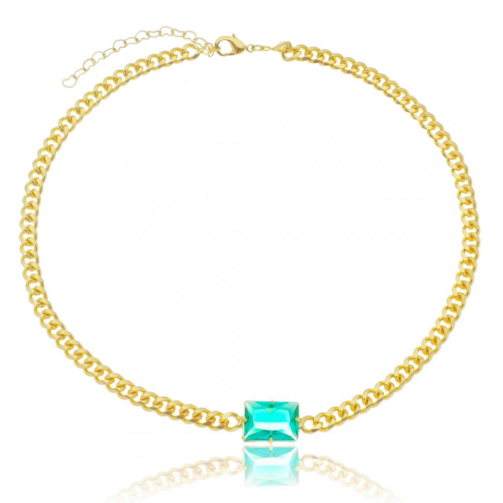 Pulseira Flavia com corrente cubana e pingente quadrado banhada a ouro 18k