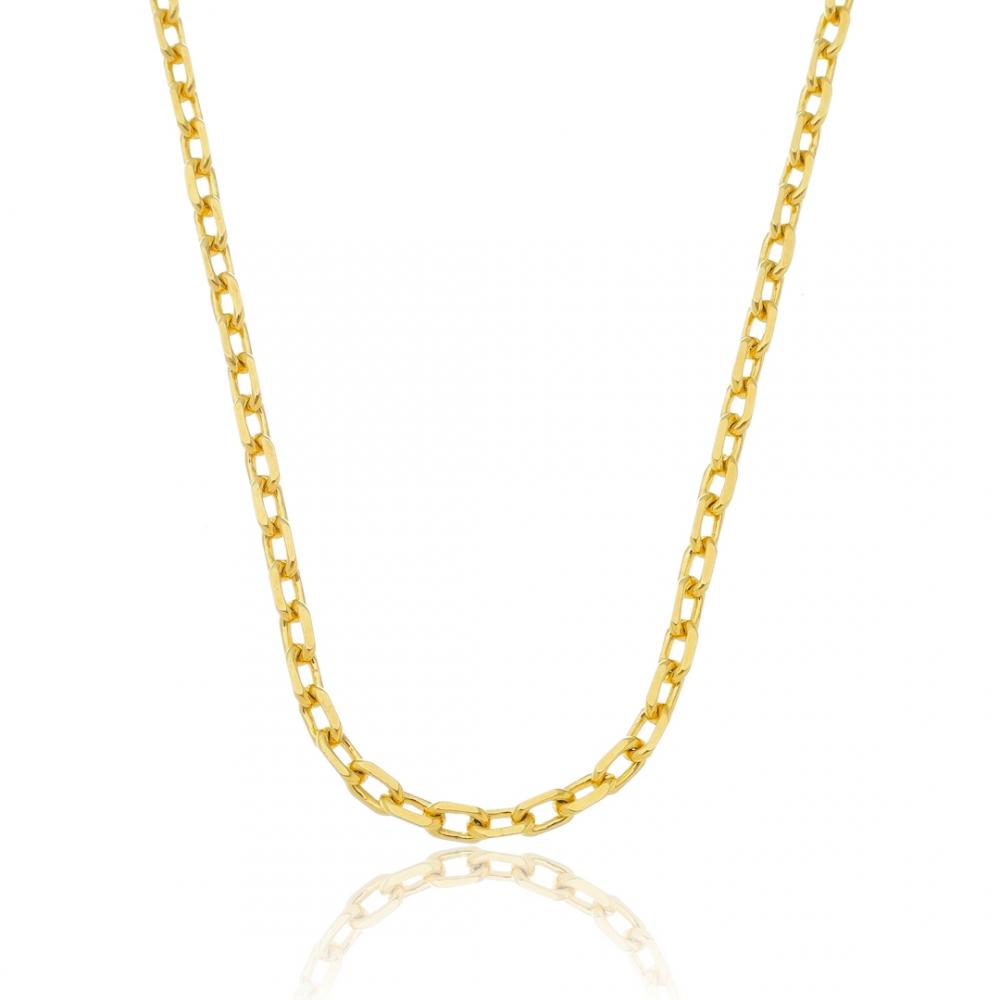Colar Nanda médio com elos retangulares diamantados banhado a ouro 18k