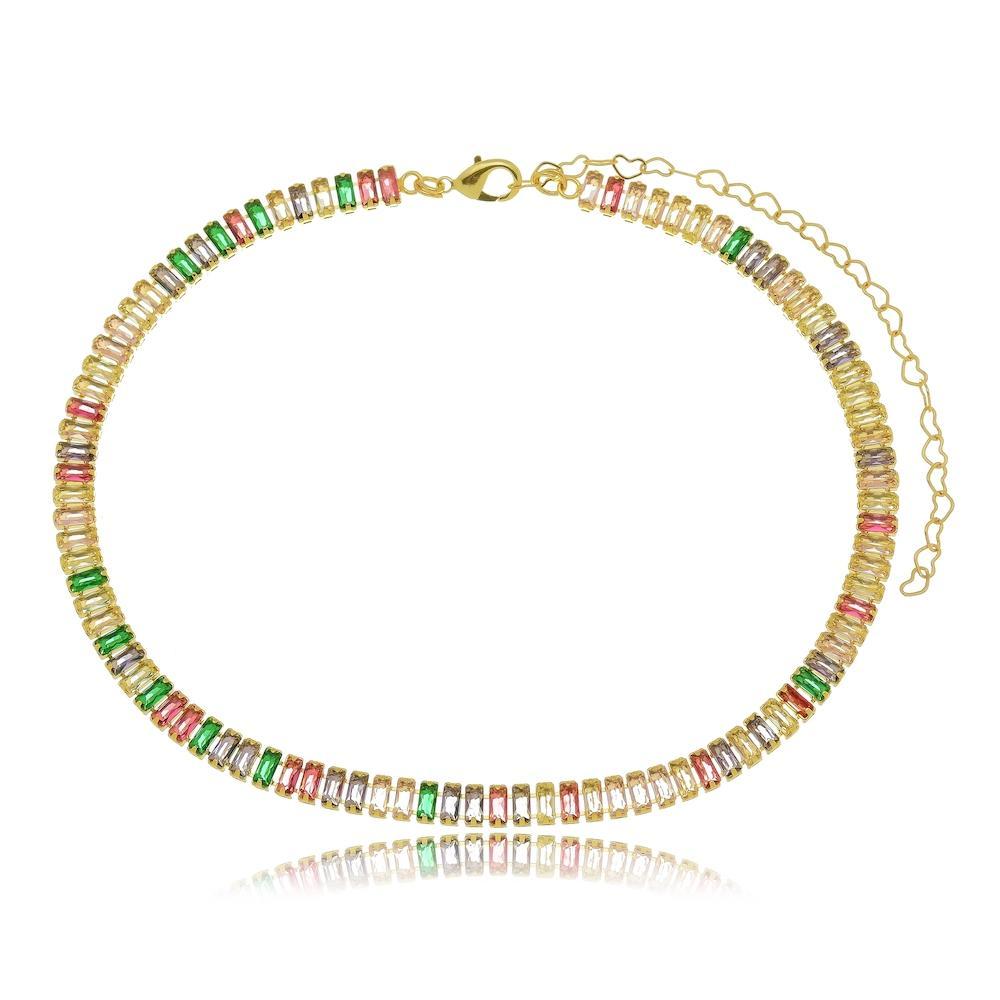 Pulseira Karla baguete riviera carre colorida banhada a ouro 18k