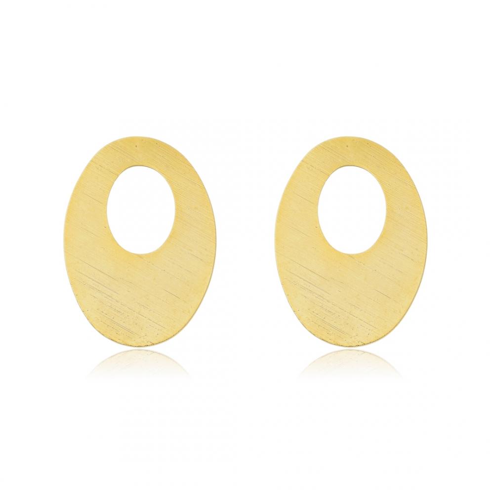 Brinco oval liso banhado a ouro 18k