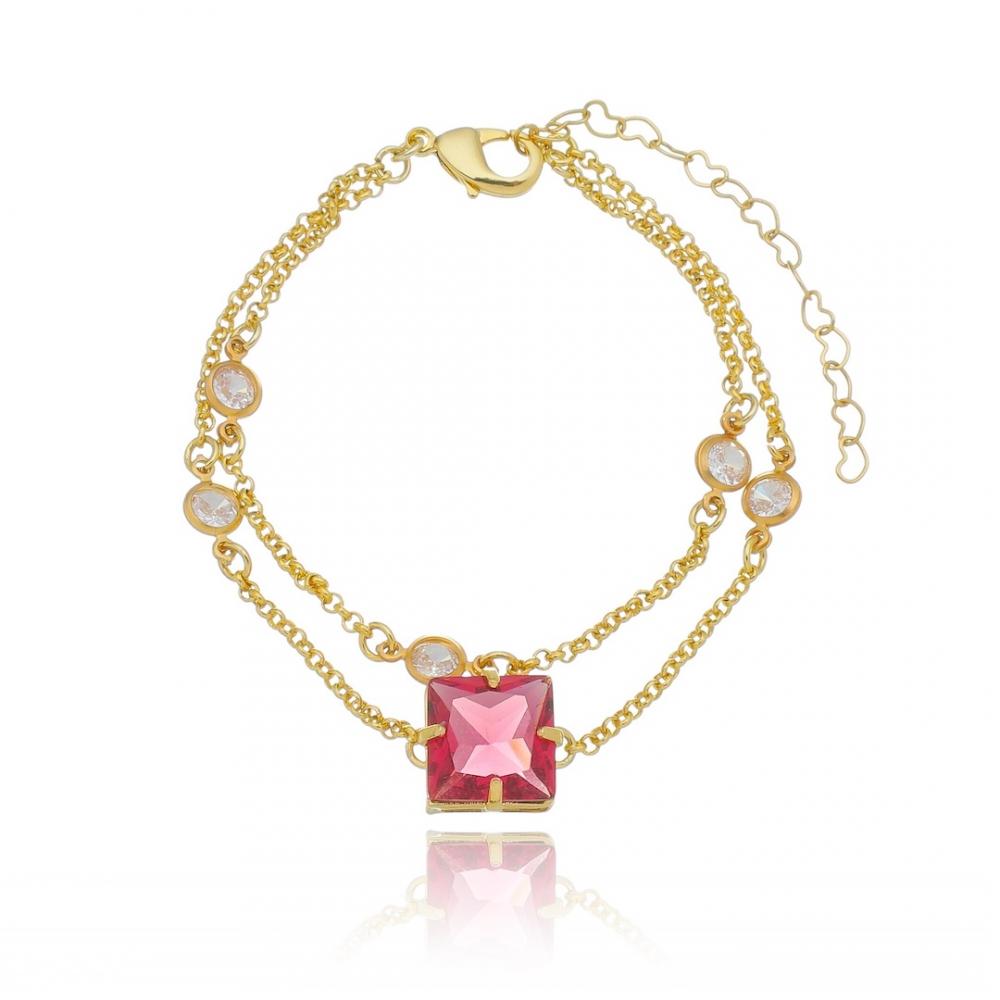 Pulseira quadrada com corrente dupla Leticia banhada a ouro 18k 