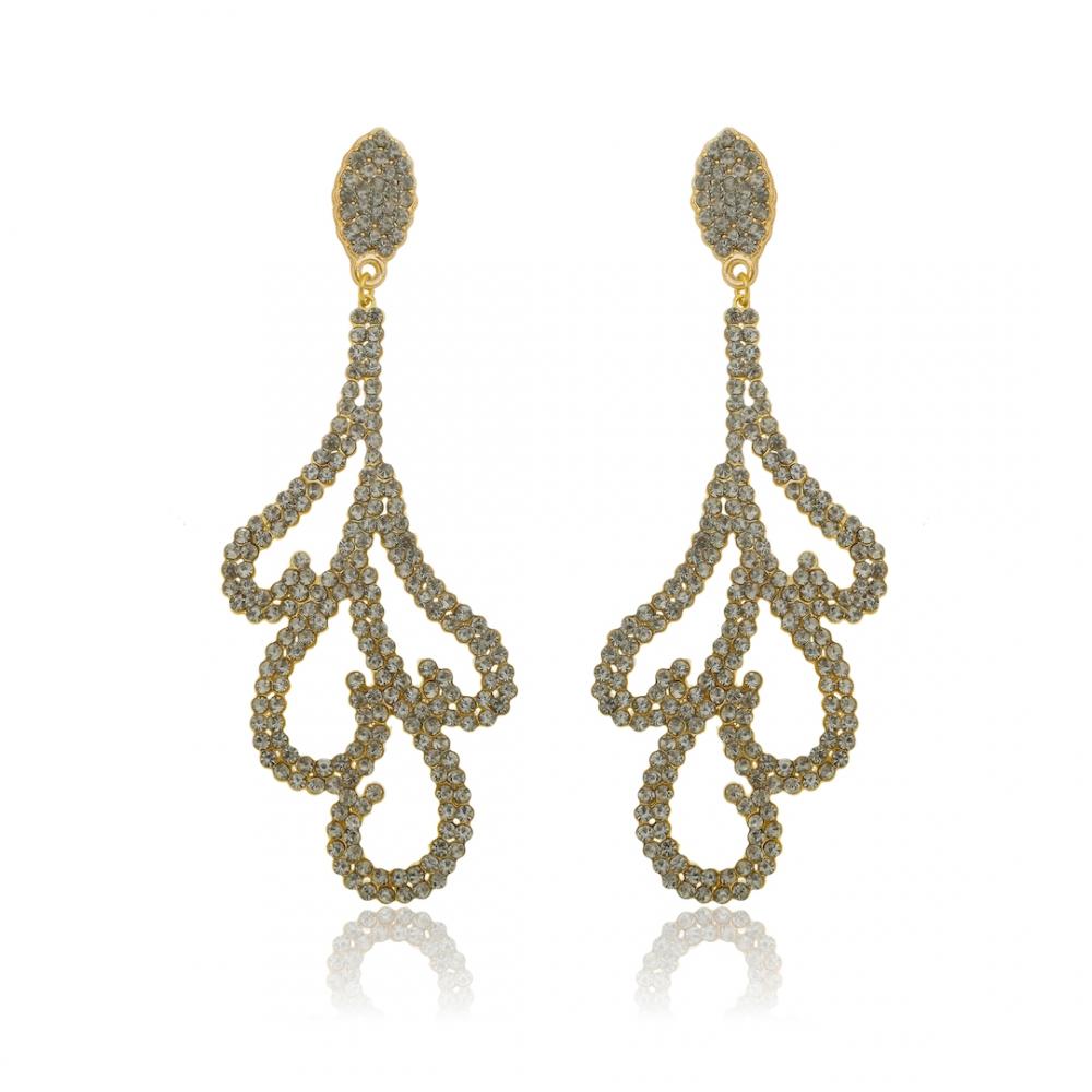 Brinco de strass banhado a ouro 18k 