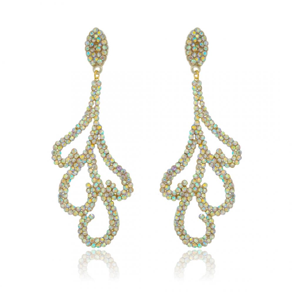 Brinco de strass banhado a ouro 18k 
