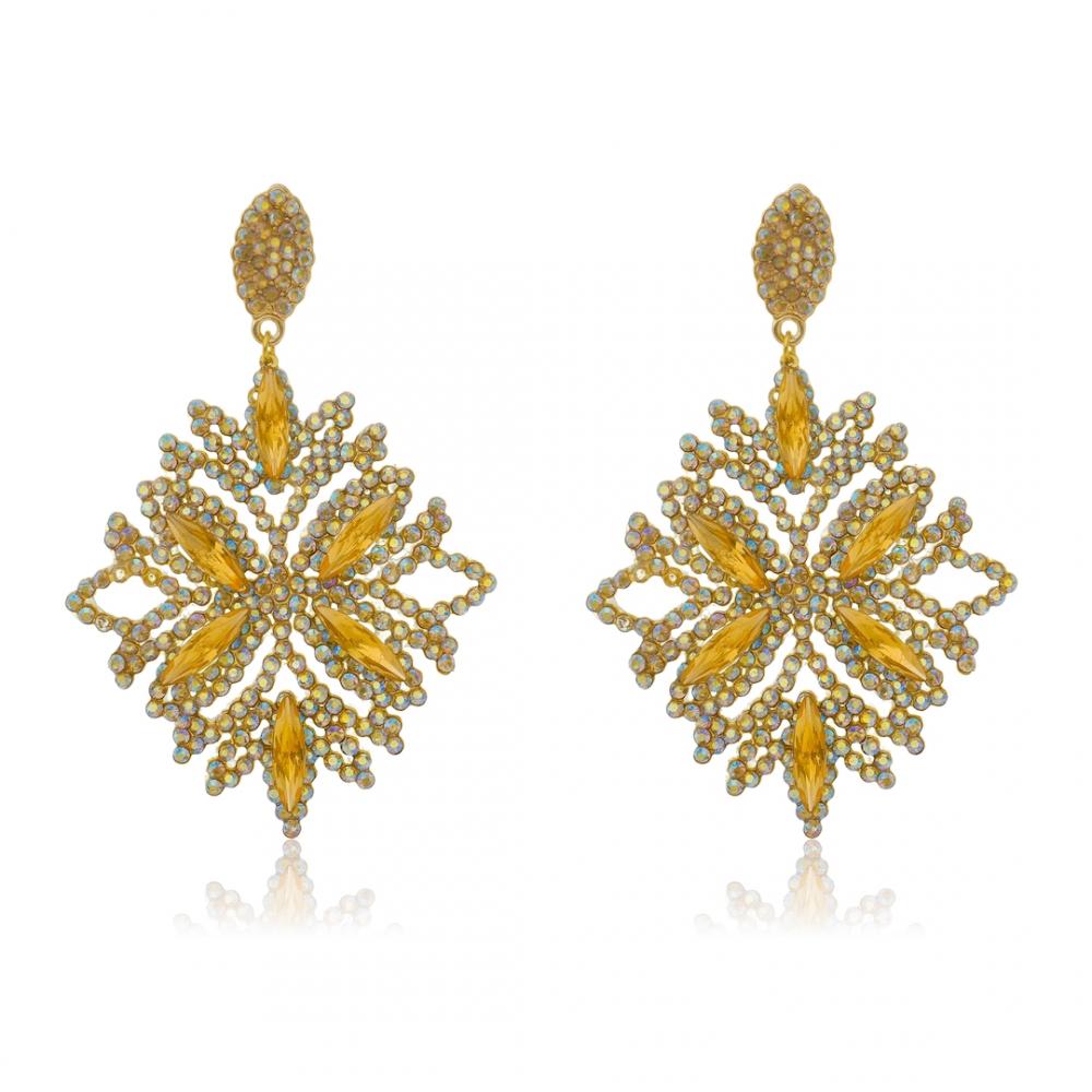 Brinco de strass banhado a ouro 18k 
