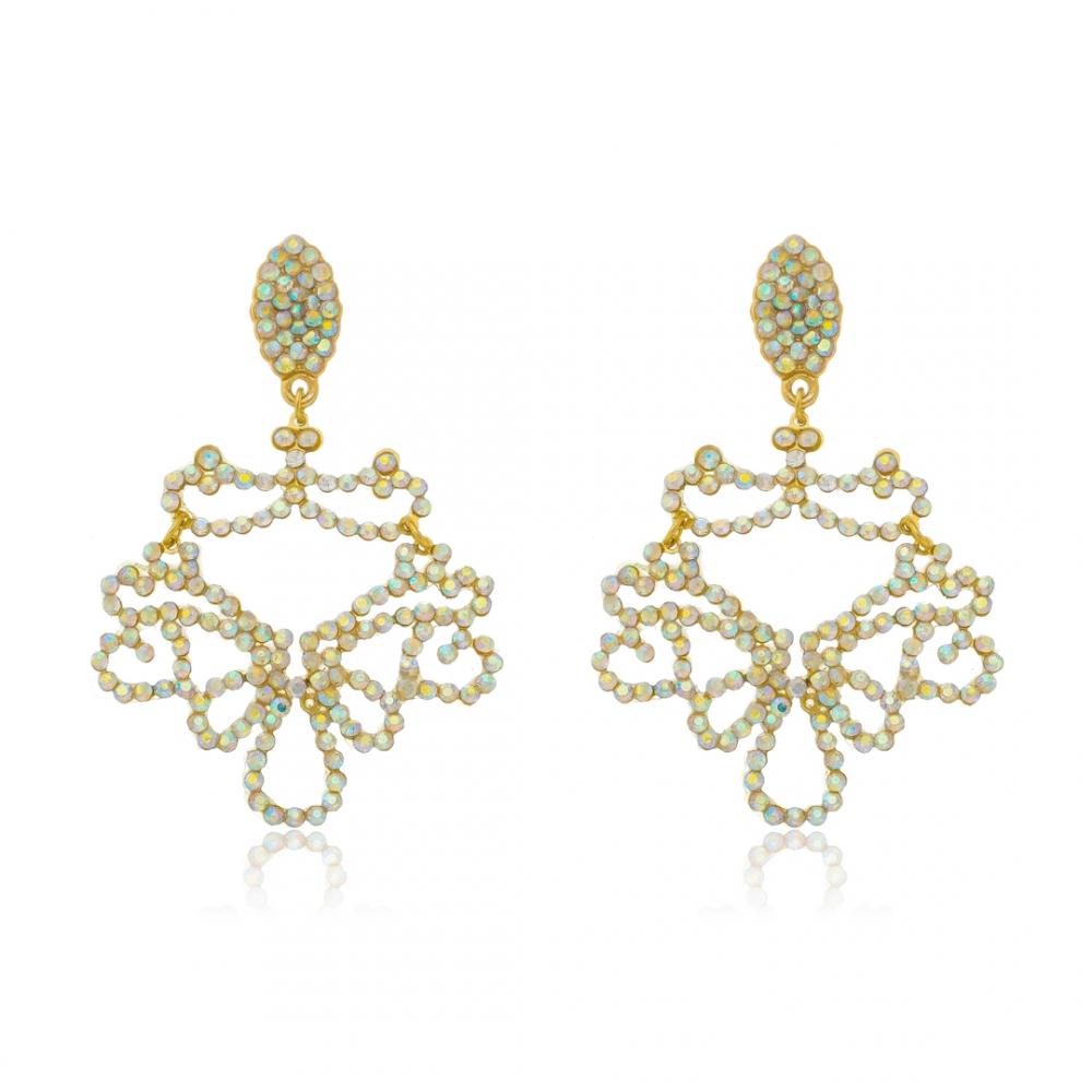 Brinco de strass banhado a ouro 18k 