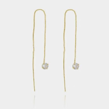 Brinco Raissa fio passante com ponto de luz banhado a ouro 18k 