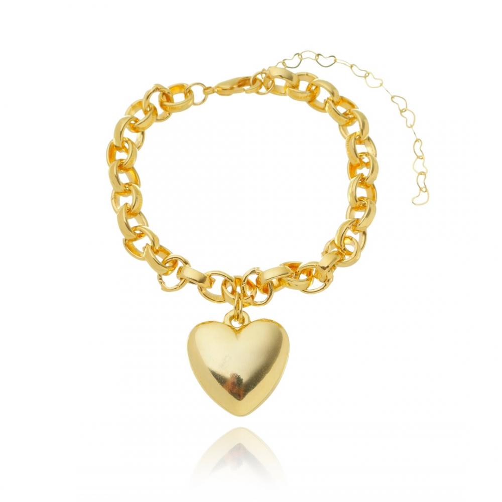Pulseira Jasmin com pingente de coração na corrente elo português banhada a ouro 18k