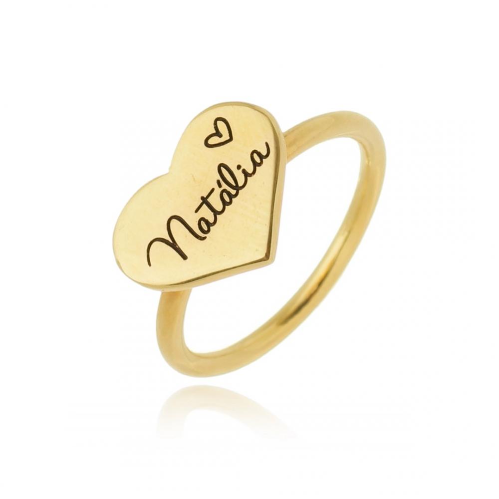 Anel Jade personalizado com nome banhado a ouro 18k 